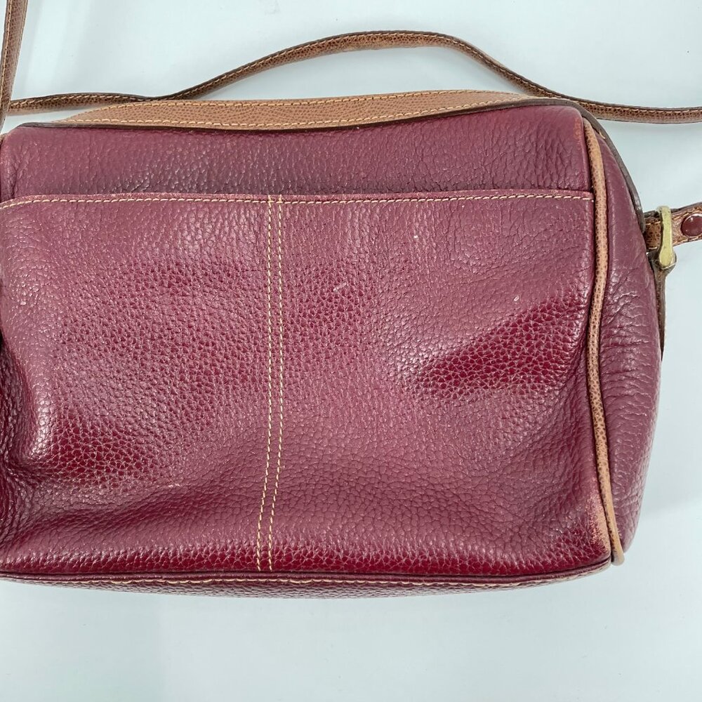 Vintage Liz Claiborne Burgundy Pebbled Leather Crossbody Bag Pockets Zipper - Picture 4 of 10